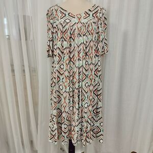 Go Softly Aztec Geometric Print Patio Dress Size‎ XL Pockets Summer Dress Midi